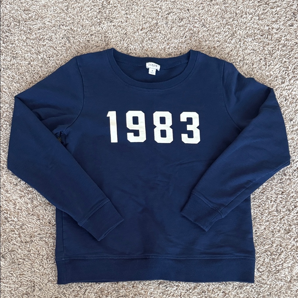 JCrew Factory Navy Crewneck Sweater with 1983 Design